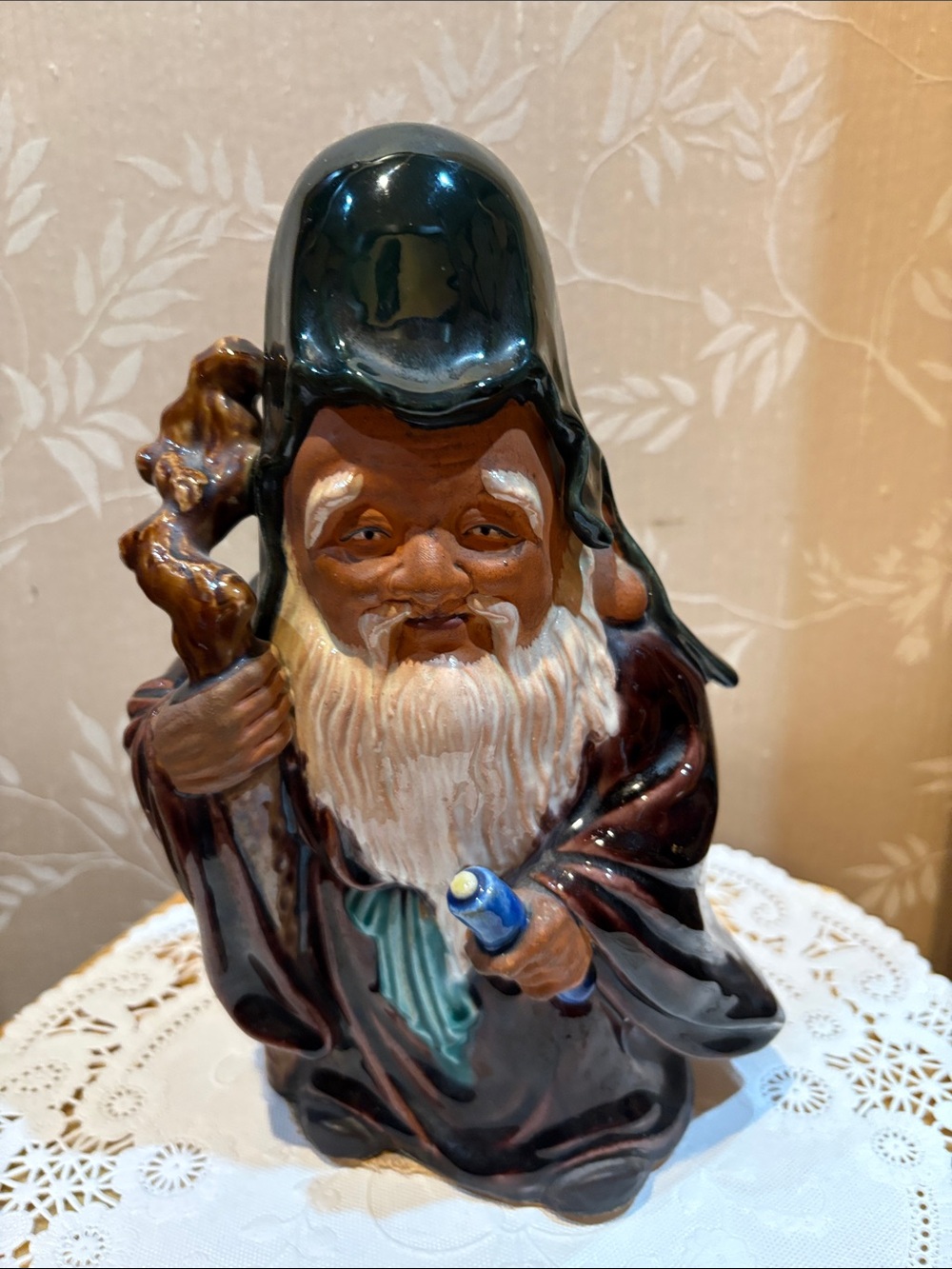 Ceramic Antique Porcelain Chinese God of Longevity in Brown and Black
